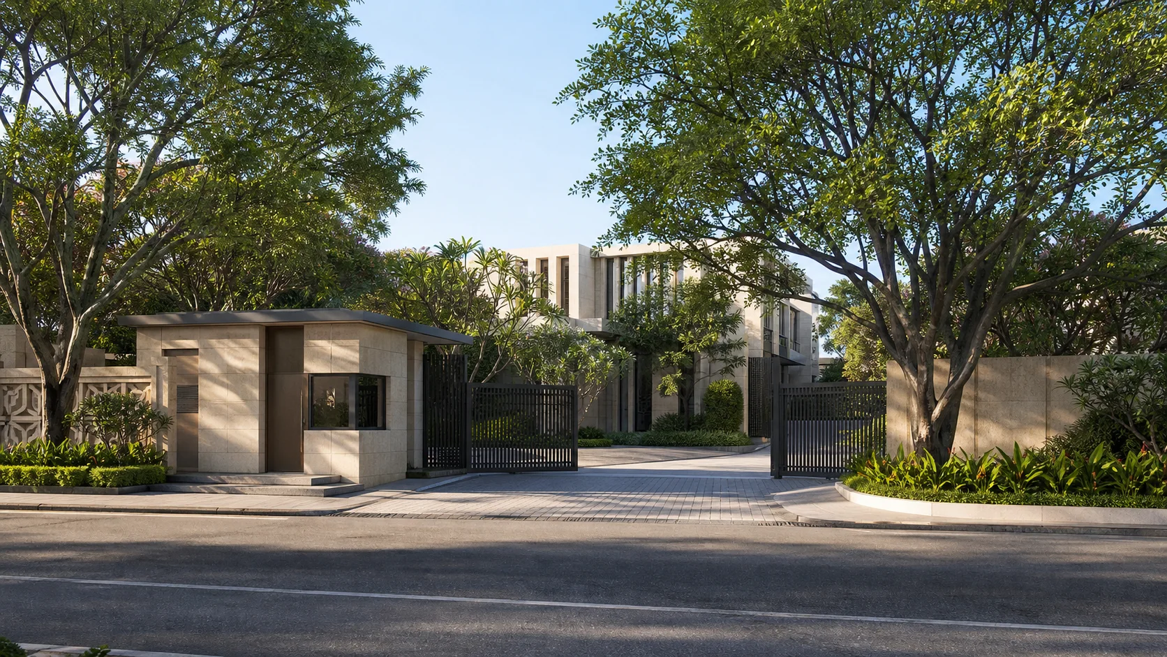 Gated arrival for a private villa site visit